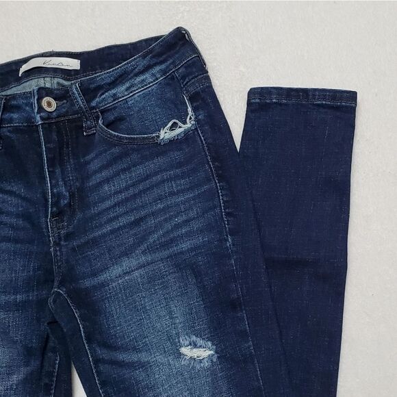 KANCAN Dark Wash Distressed Mid Rise Skinny Stretch Jeans 26 - Picture 5 of 11
